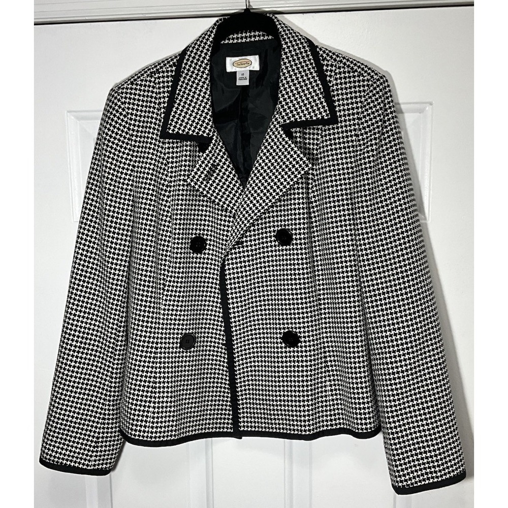 Talbots Black/White Houndstooth Blazer/Jacket Wool/Silk Blend Women's Size 10